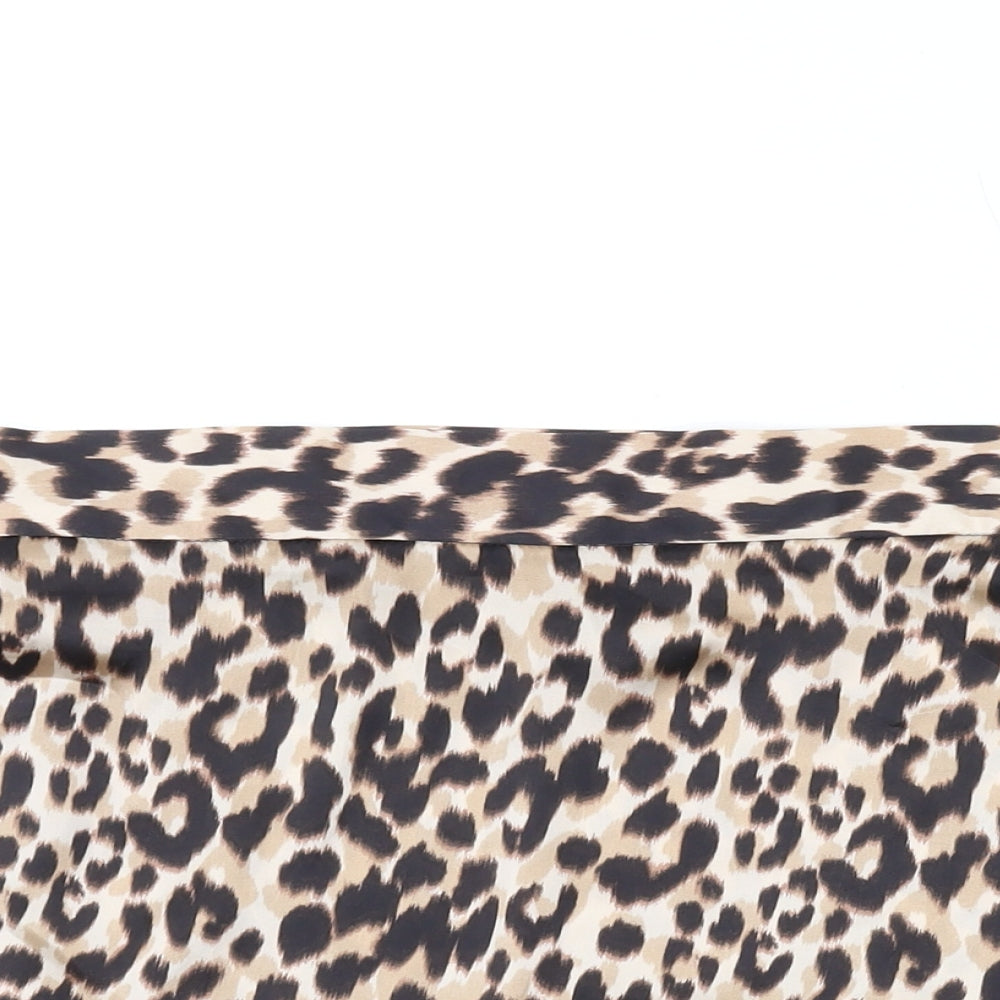 Zara Womens Brown Animal Print Polyester Mini Skirt Size L Zip
