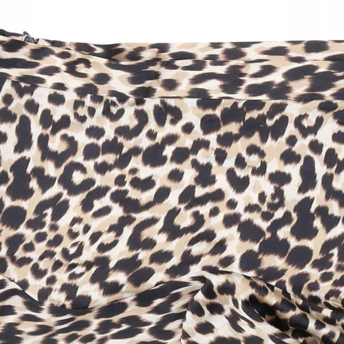Zara Womens Brown Animal Print Polyester Mini Skirt Size L Zip
