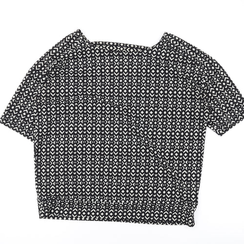 NEXT Womens Black Geometric Polyester Basic Blouse Size 10 Round Neck