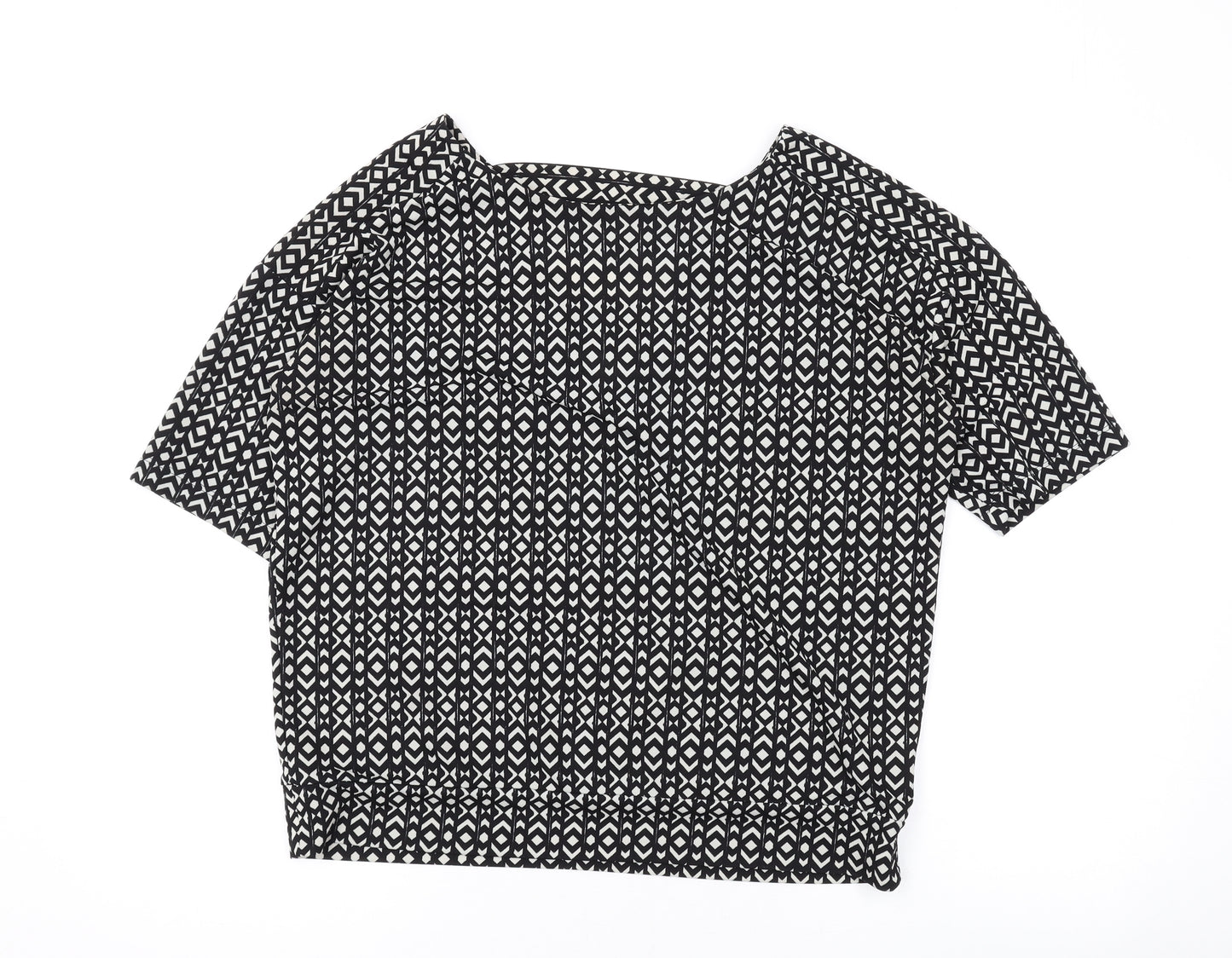 NEXT Womens Black Geometric Polyester Basic Blouse Size 10 Round Neck