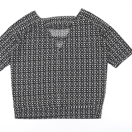 NEXT Womens Black Geometric Polyester Basic Blouse Size 10 Round Neck