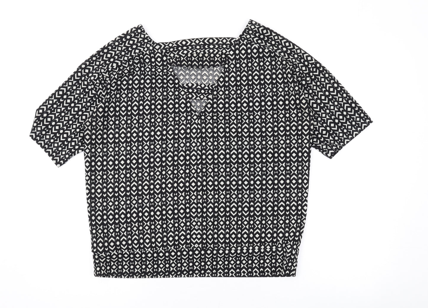 NEXT Womens Black Geometric Polyester Basic Blouse Size 10 Round Neck