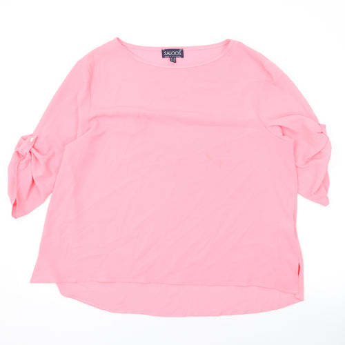 Saloos Womens Pink Polyester Basic Blouse Size 18 Round Neck