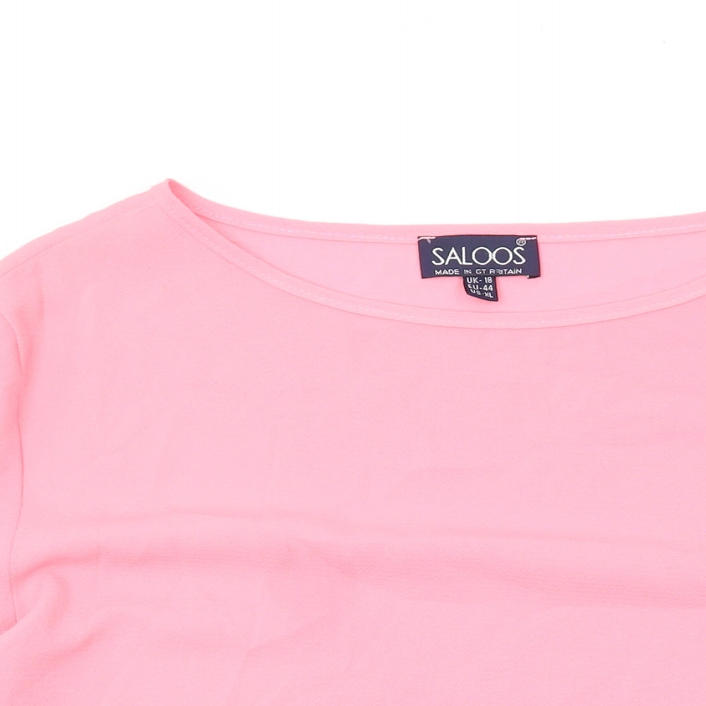 Saloos Womens Pink Polyester Basic Blouse Size 18 Round Neck