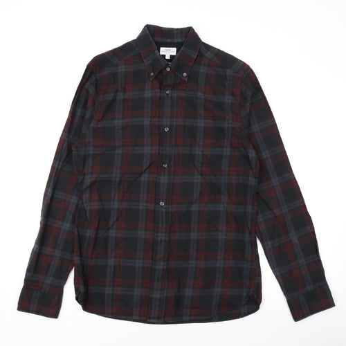 NEXT Mens Grey Plaid Cotton Button-Up Size M Collared Button