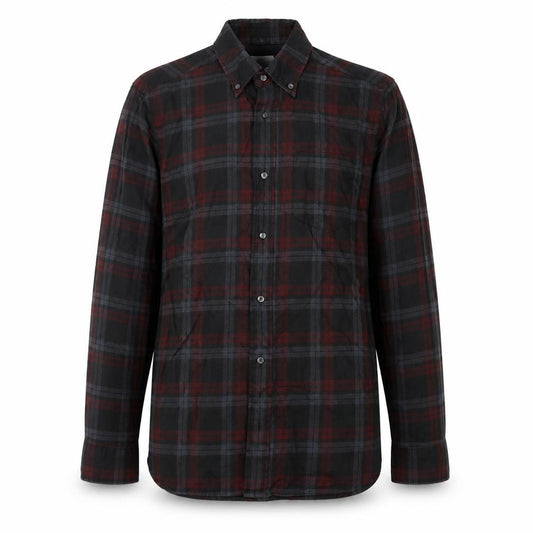 Front view of Next men’s grey plaid cotton button-up, size M, collared button