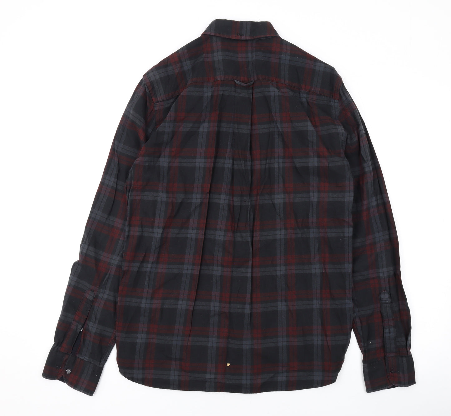 NEXT Mens Grey Plaid Cotton Button-Up Size M Collared Button