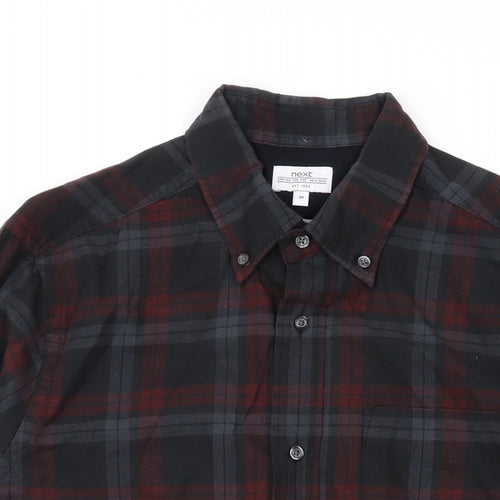 NEXT Mens Grey Plaid Cotton Button-Up Size M Collared Button
