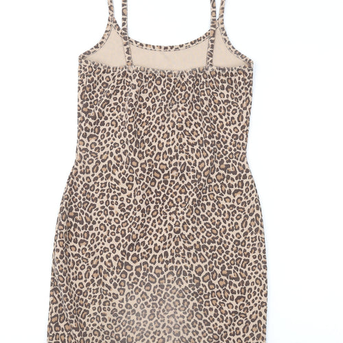 PRETTYLITTLETHING Womens Brown Animal Print Polyester Mini Size 8 Scoop Neck Pullover