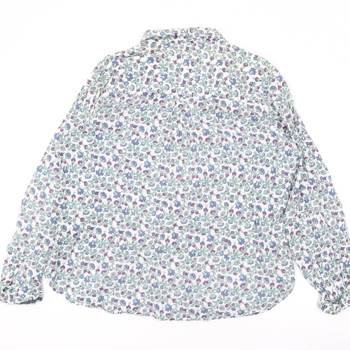 Fat Face Womens White Floral Cotton Basic Button-Up Size 18 V-Neck