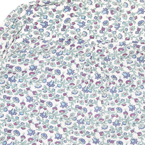 Fat Face Womens White Floral Cotton Basic Button-Up Size 18 V-Neck
