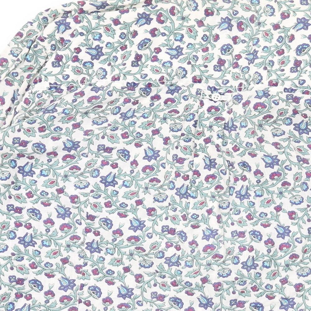 Fat Face Womens White Floral Cotton Basic Button-Up Size 18 V-Neck