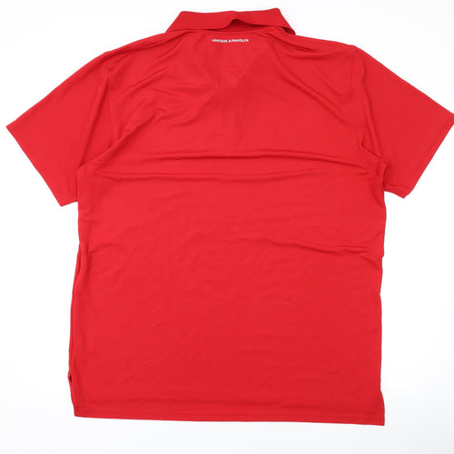 Under armour Mens Red Polyester Basic Polo Size 2XL Collared Button
