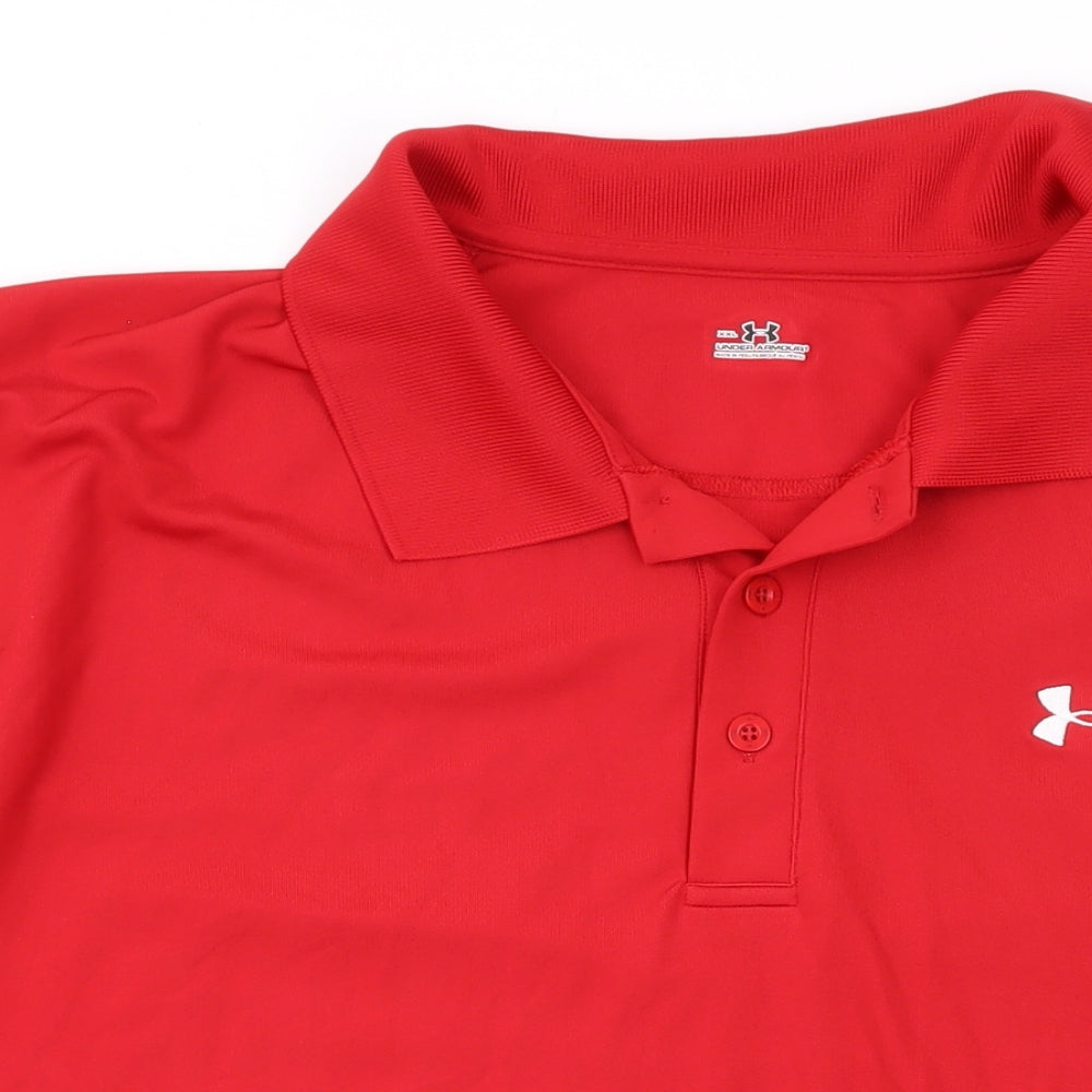 Under armour Mens Red Polyester Basic Polo Size 2XL Collared Button