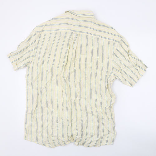 The Savile Row Mens Yellow Striped Linen Button-Up Size L Collared Button