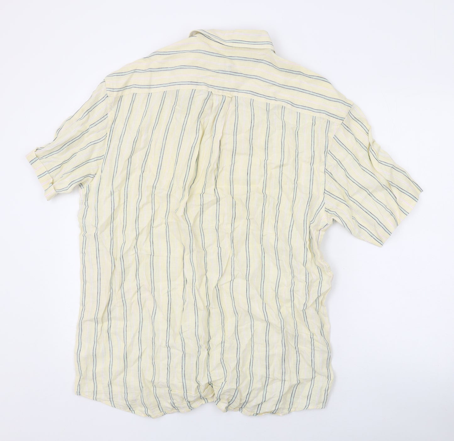 The Savile Row Mens Yellow Striped Linen Button-Up Size L Collared Button