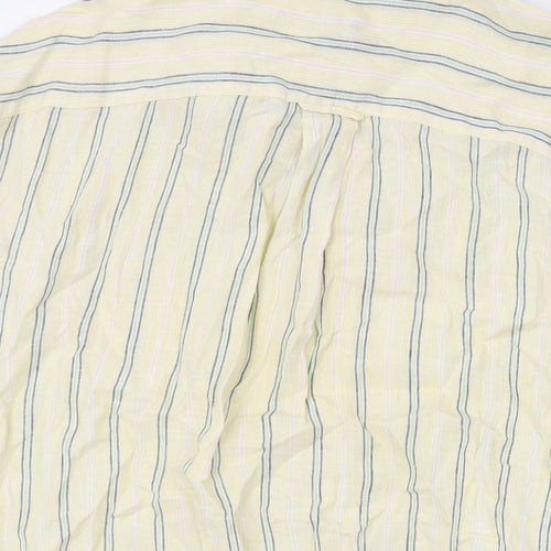 The Savile Row Mens Yellow Striped Linen Button-Up Size L Collared Button