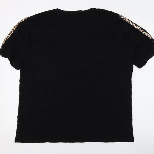 Boohoo Womens Black Animal Print Cotton Basic T-Shirt Size 16 Round Neck