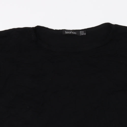 Boohoo Womens Black Animal Print Cotton Basic T-Shirt Size 16 Round Neck