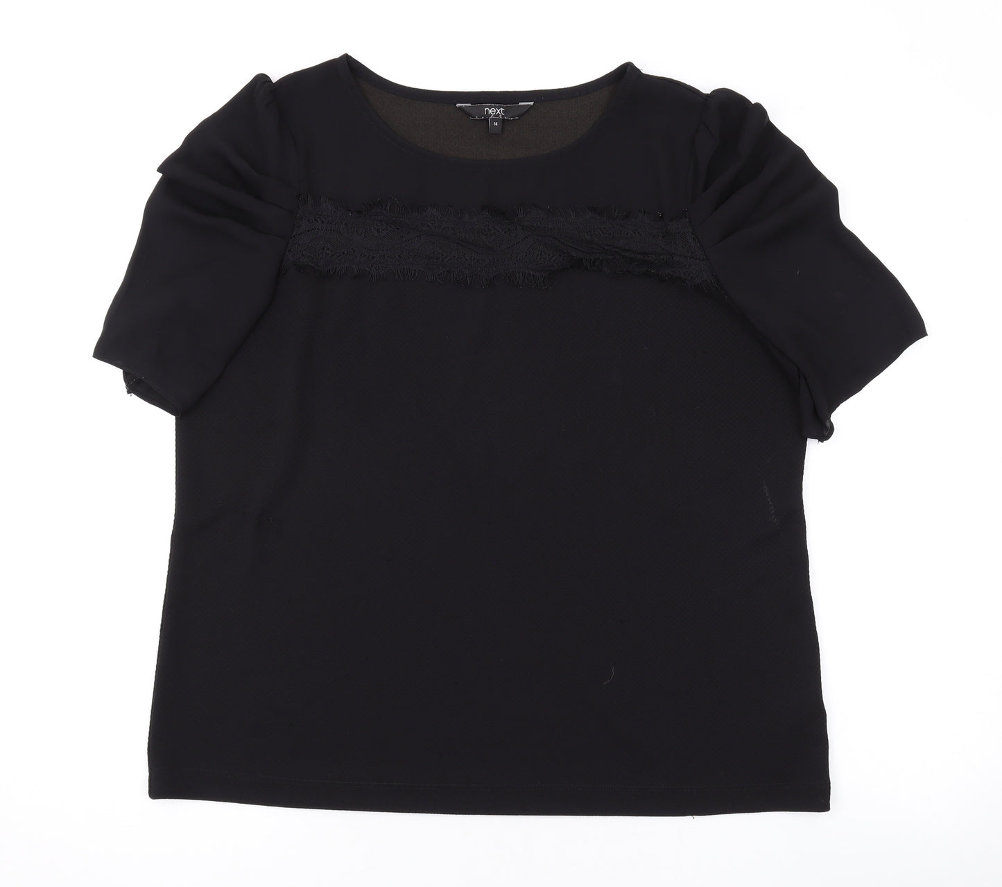 NEXT Womens Black Polyester Basic T-Shirt Size 14 Round Neck