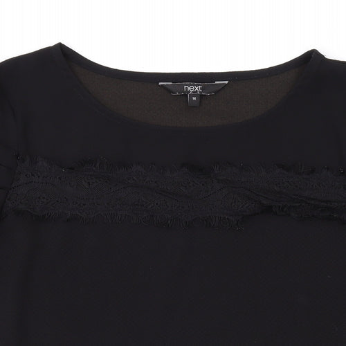NEXT Womens Black Polyester Basic T-Shirt Size 14 Round Neck