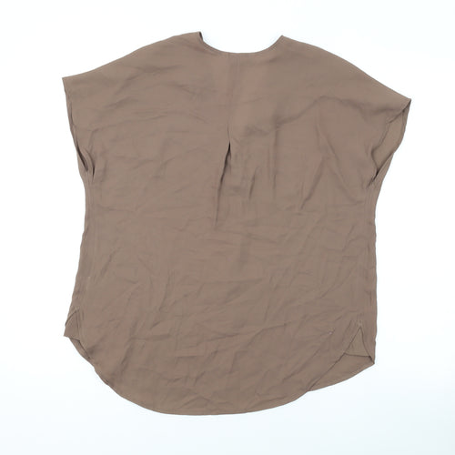 NEXT Womens Brown Polyester Basic T-Shirt Size 10 V-Neck