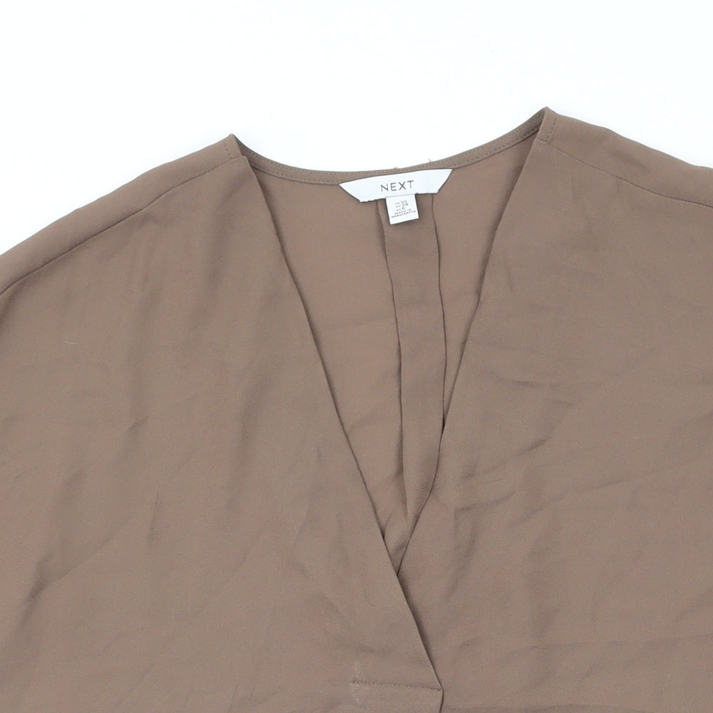 NEXT Womens Brown Polyester Basic T-Shirt Size 10 V-Neck