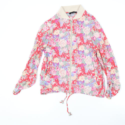 New Look Womens Pink Floral Viscose Basic Blouse Size 10 V-Neck