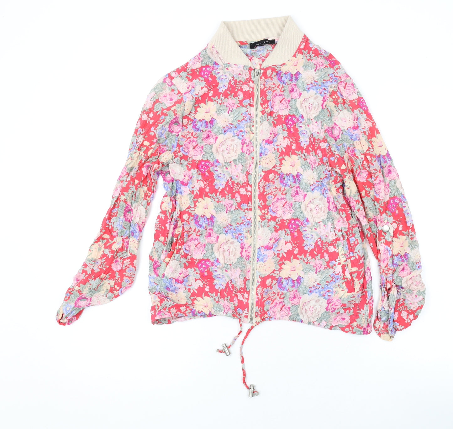 New Look Womens Pink Floral Viscose Basic Blouse Size 10 V-Neck