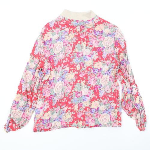 New Look Womens Pink Floral Viscose Basic Blouse Size 10 V-Neck