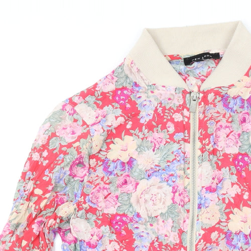 New Look Womens Pink Floral Viscose Basic Blouse Size 10 V-Neck