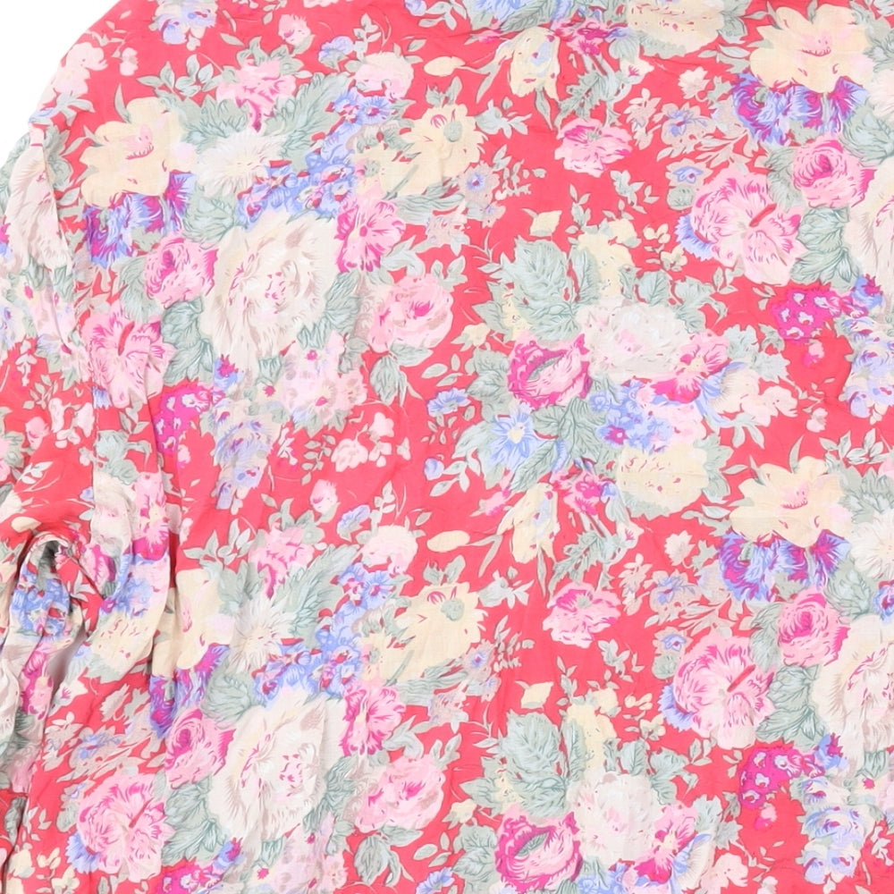 New Look Womens Pink Floral Viscose Basic Blouse Size 10 V-Neck