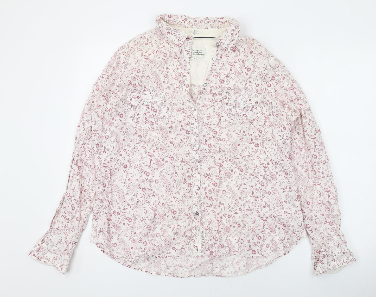 Fat Face Womens Red Geometric Cotton Basic Button-Up Size 18 Collared