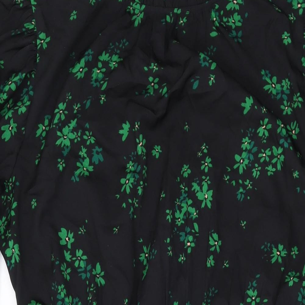 New Look Womens Black Geometric Polyester A-Line Size 12 Mock Neck Button