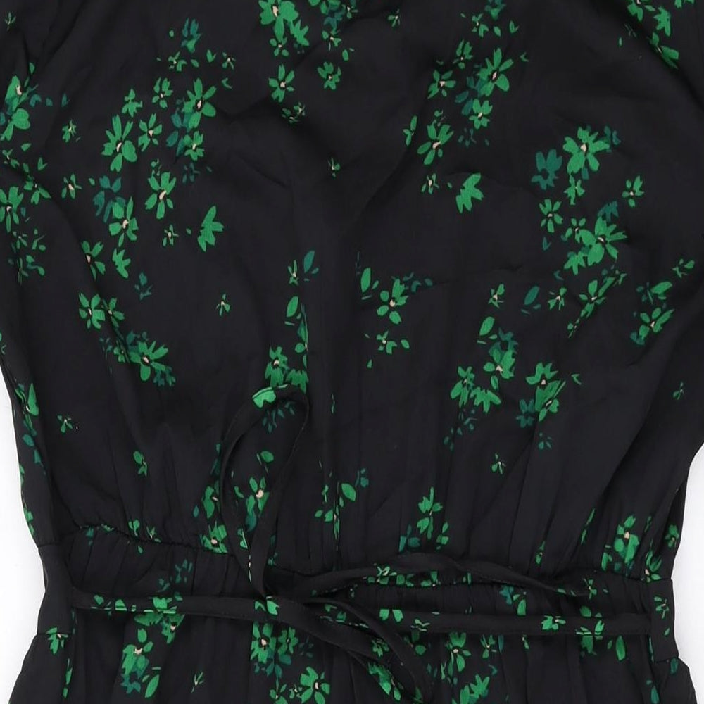 New Look Womens Black Geometric Polyester A-Line Size 12 Mock Neck Button