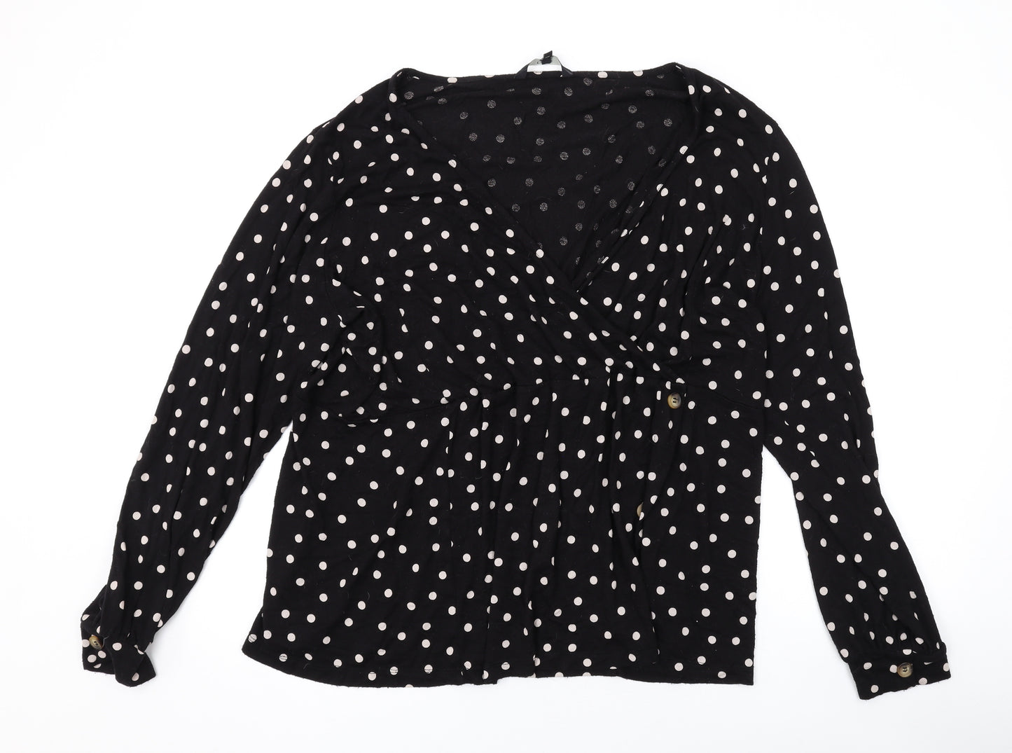 NEXT Womens Black Polka Dot Viscose Basic Blouse Size 26 V-Neck