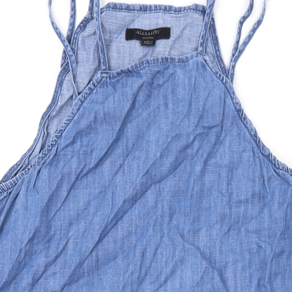 AllSaints Womens Blue Cotton Mini Size M Scoop Neck Pullover