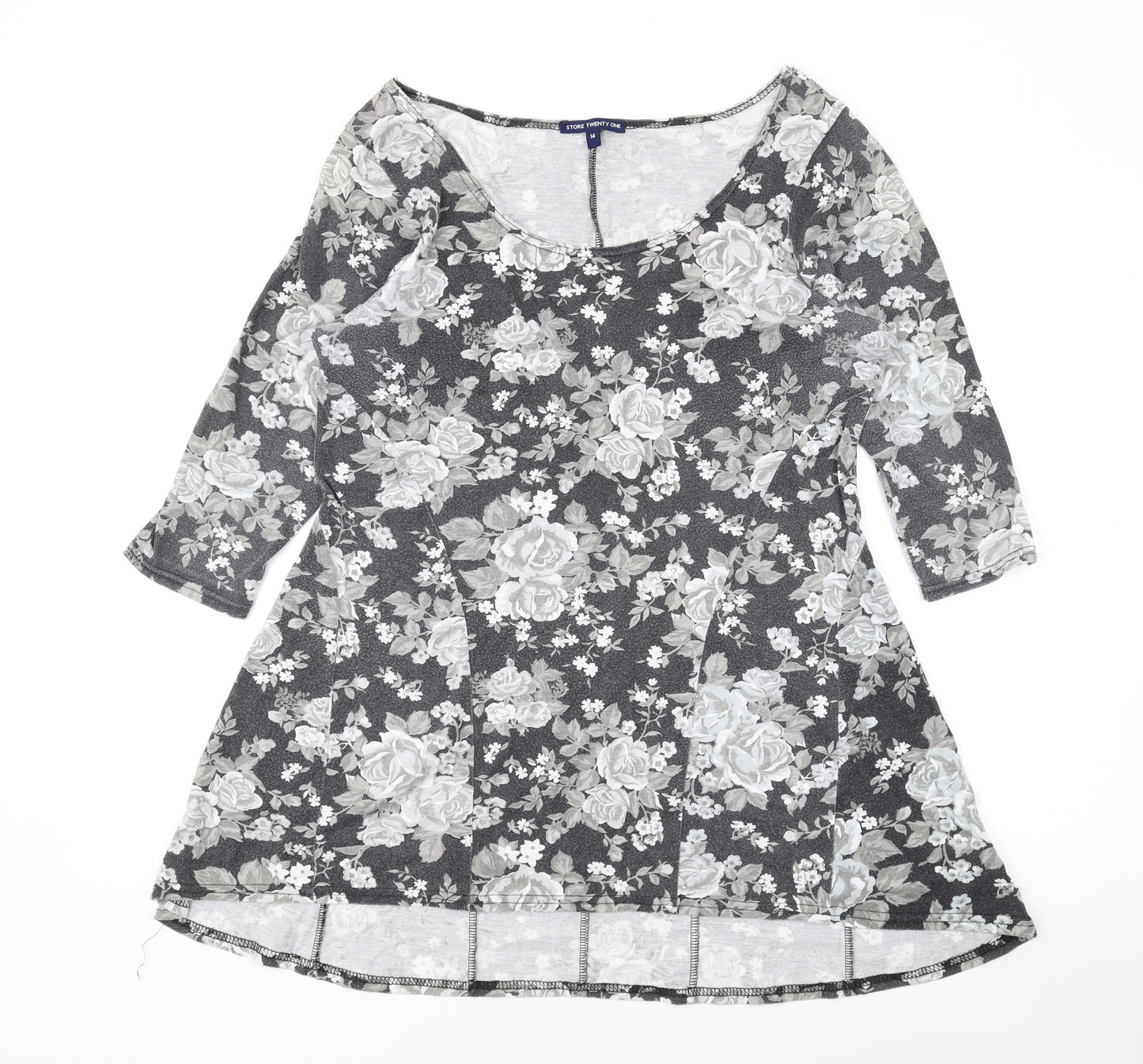 Store Twenty One Womens Green Floral Polyester A-Line Size 14 Scoop Neck Pullover