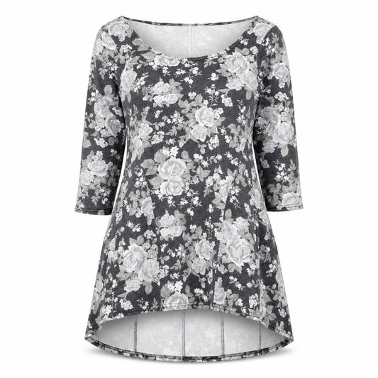 Front view of Store Twenty One women’s green floral polyester a-line, size UK 14, scoop neck pullover