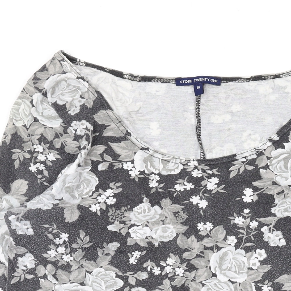 Store Twenty One Womens Green Floral Polyester A-Line Size 14 Scoop Neck Pullover