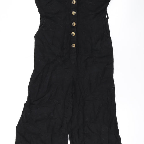 New Look Womens Black Cotton Jumpsuit One-Piece Size 8 L19 in Button