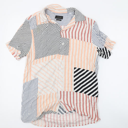 Zara Mens Multicoloured Striped Cotton Button-Up Size S Collared Button