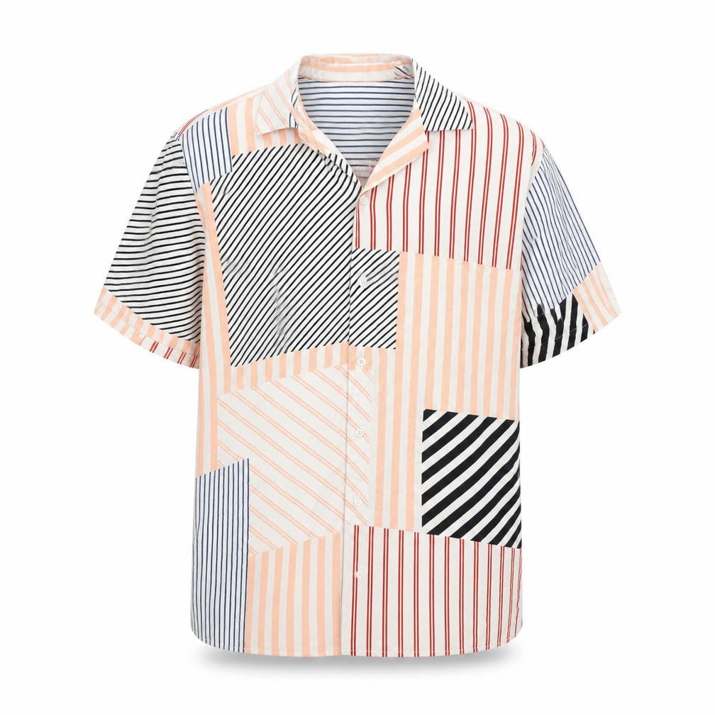 Front view of Zara men’s multicoloured striped cotton button-up, size S, collared button