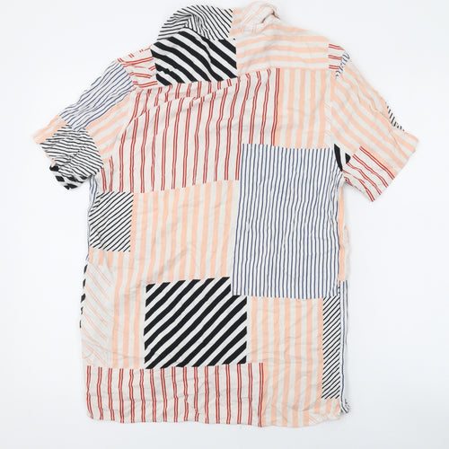 Zara Mens Multicoloured Striped Cotton Button-Up Size S Collared Button