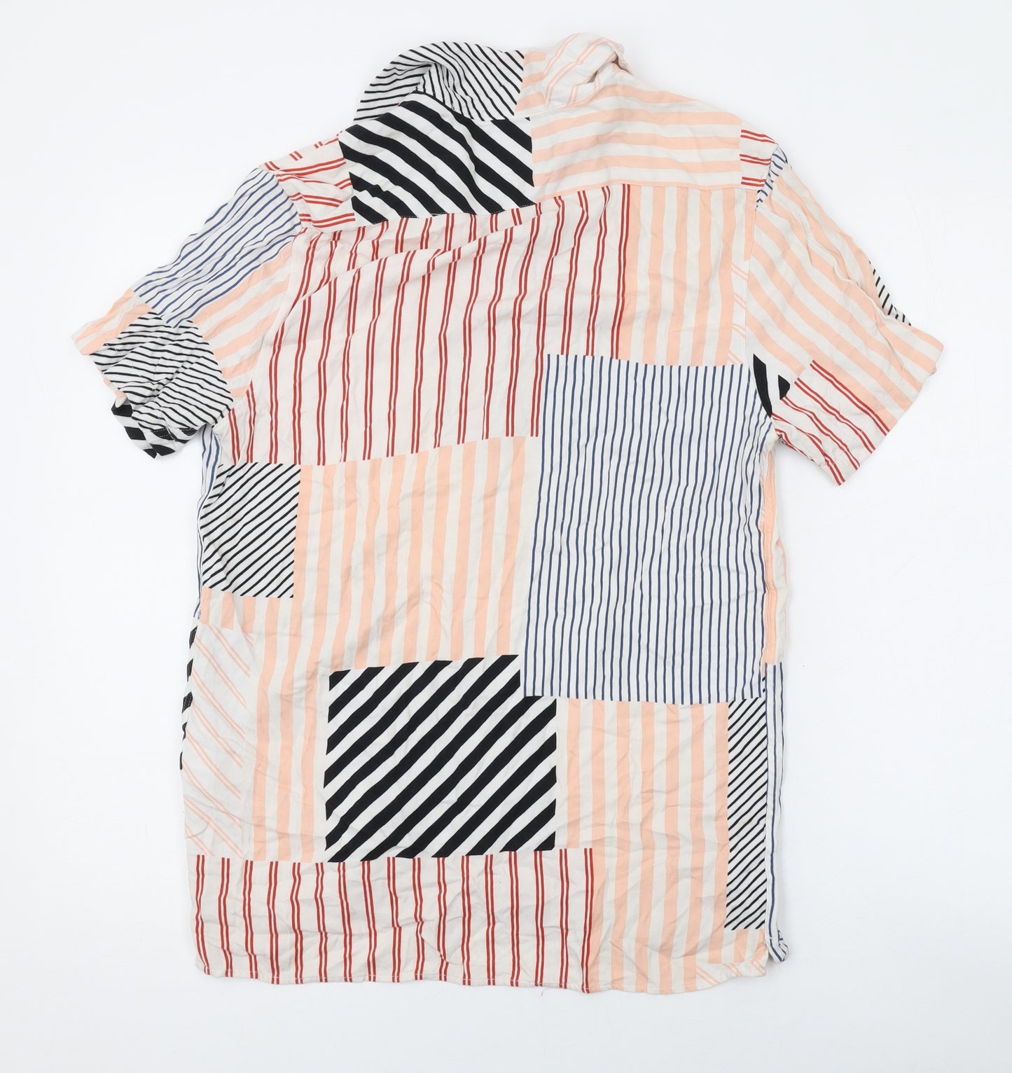Zara Mens Multicoloured Striped Cotton Button-Up Size S Collared Button