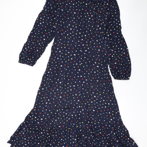Marks and Spencer Womens Blue Floral Viscose Maxi Size 10 Collared Button