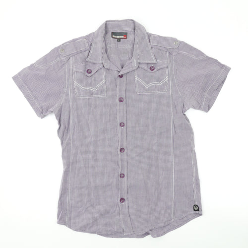 Duck and Cover Mens Purple Check Cotton Button-Up Size M Collared Button