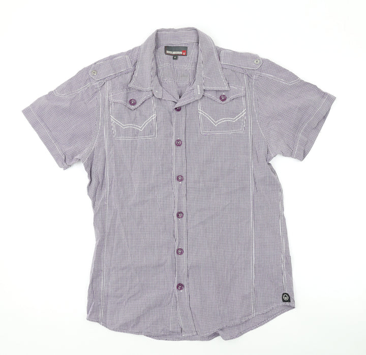 Duck and Cover Mens Purple Check Cotton Button-Up Size M Collared Button