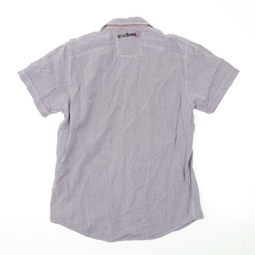Duck and Cover Mens Purple Check Cotton Button-Up Size M Collared Button