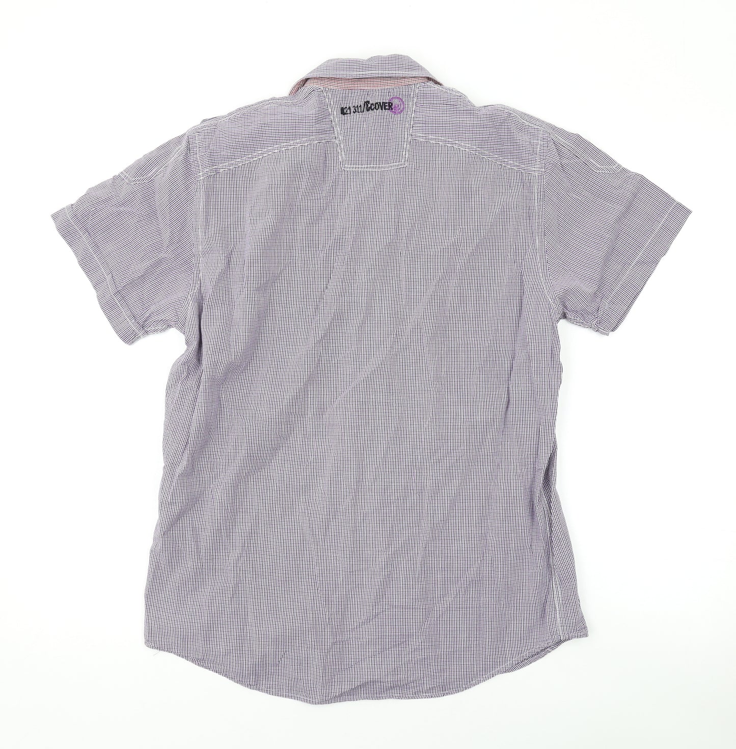 Duck and Cover Mens Purple Check Cotton Button-Up Size M Collared Button